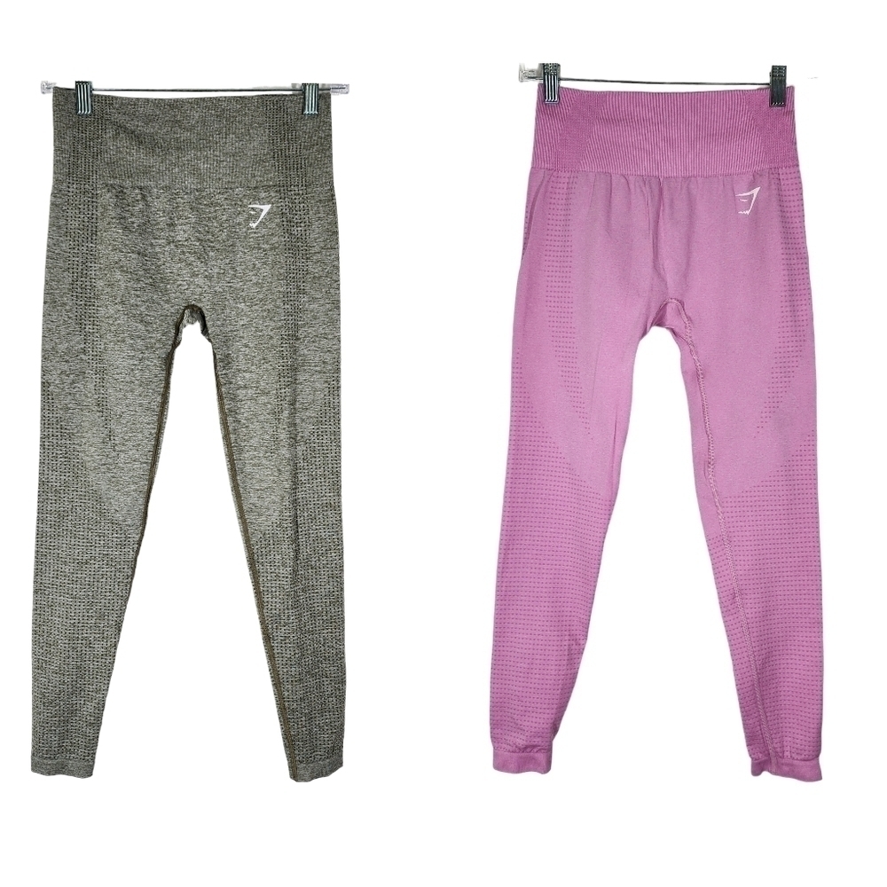 GYMSHARK SET OF 2 ATHLETIC PULLON LEGGINGS PINK/GRAY